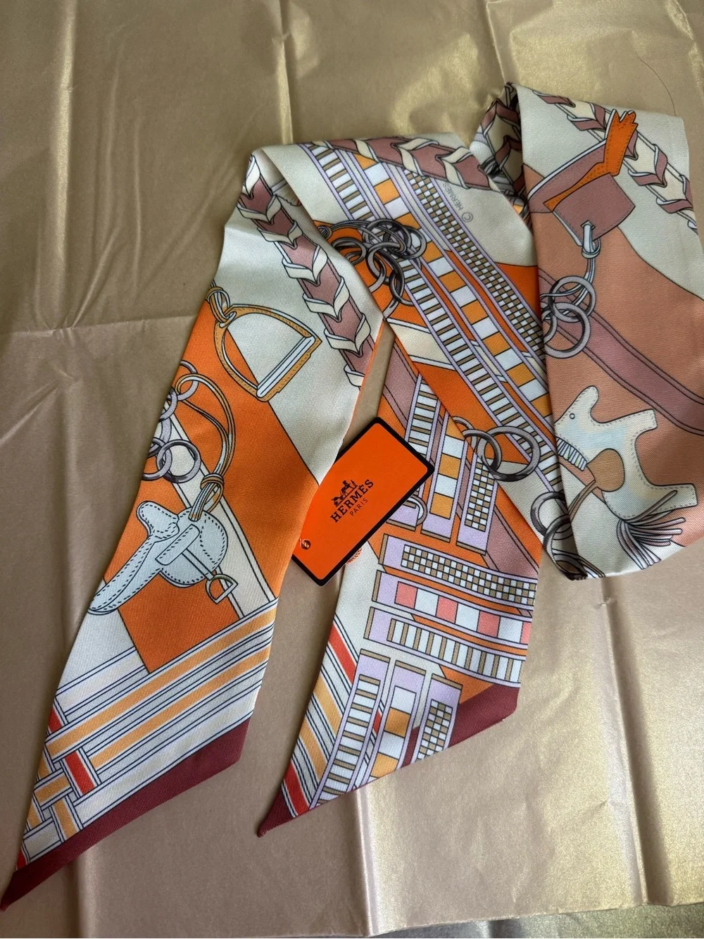 Hermes Grand Apparat Twilly Scarf Harness and Horse Tack Motif Series NWT no box